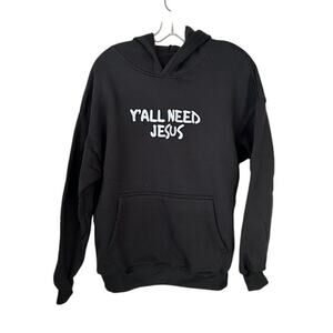 Y’ll Need Jesus Hoodie Sweatshirt Mens L Black Pullover Graphic Fleece Casual